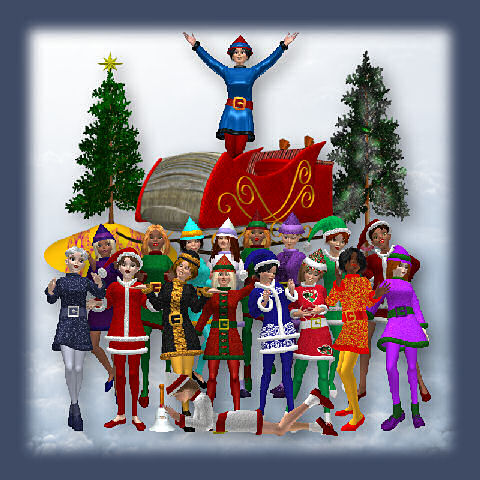 2 outfits for Sara with many textures, 2 pairs of shoes with MATs, sleigh, 2 tree props, tree star prop, tree skirt figure